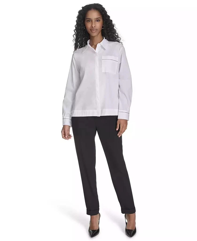 Calvin Klein Women
s Collared Button-Front Cotton Shirt 5