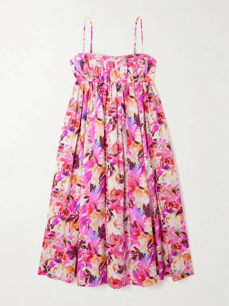 Ulla Johnson Lucille 褶裥花卉印花纯棉府绸中长连衣裙  - US0 1