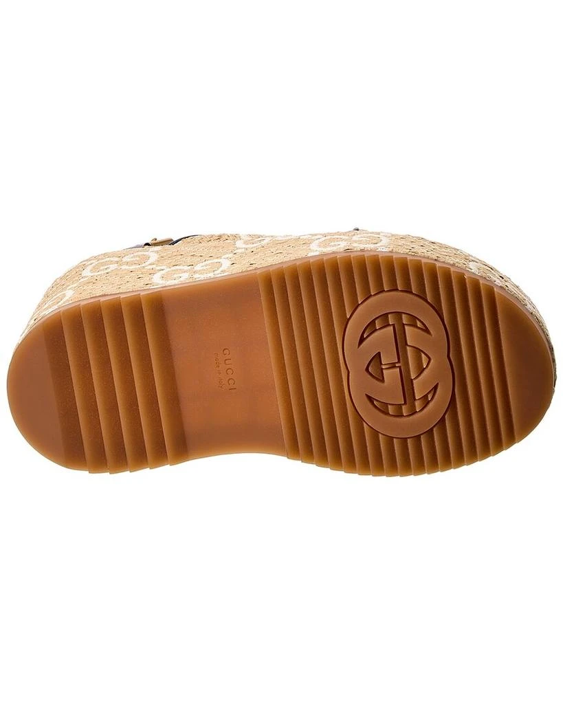 Gucci Straw & Leather Platform Wedge Sandal 4
