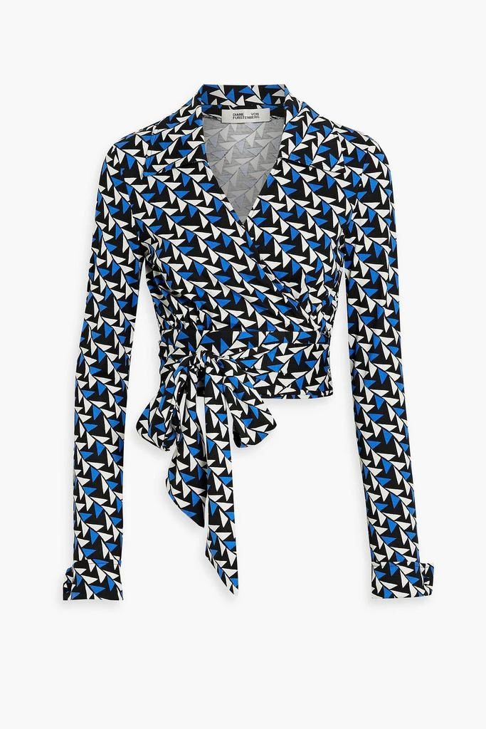 Diane von Furstenberg Bobbie cropped printed silk and cotton-blend jersey wrap top 1