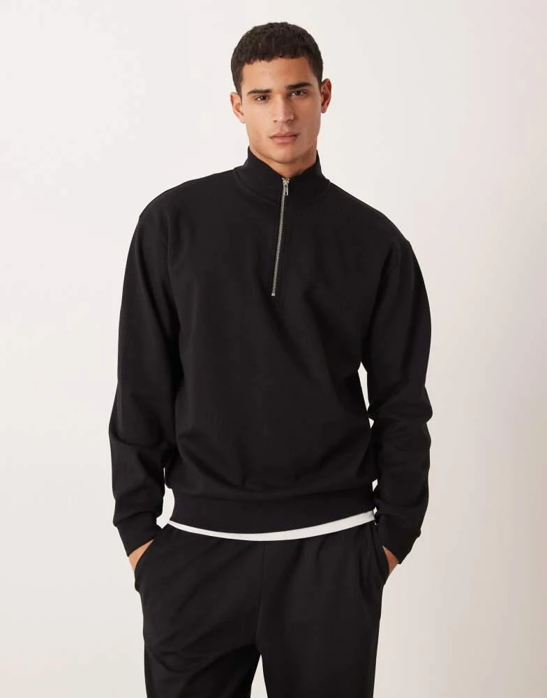 ASOS ASOS DESIGN co-ord soft touch relaxed quarter zip sweatshirt in black - BLACK