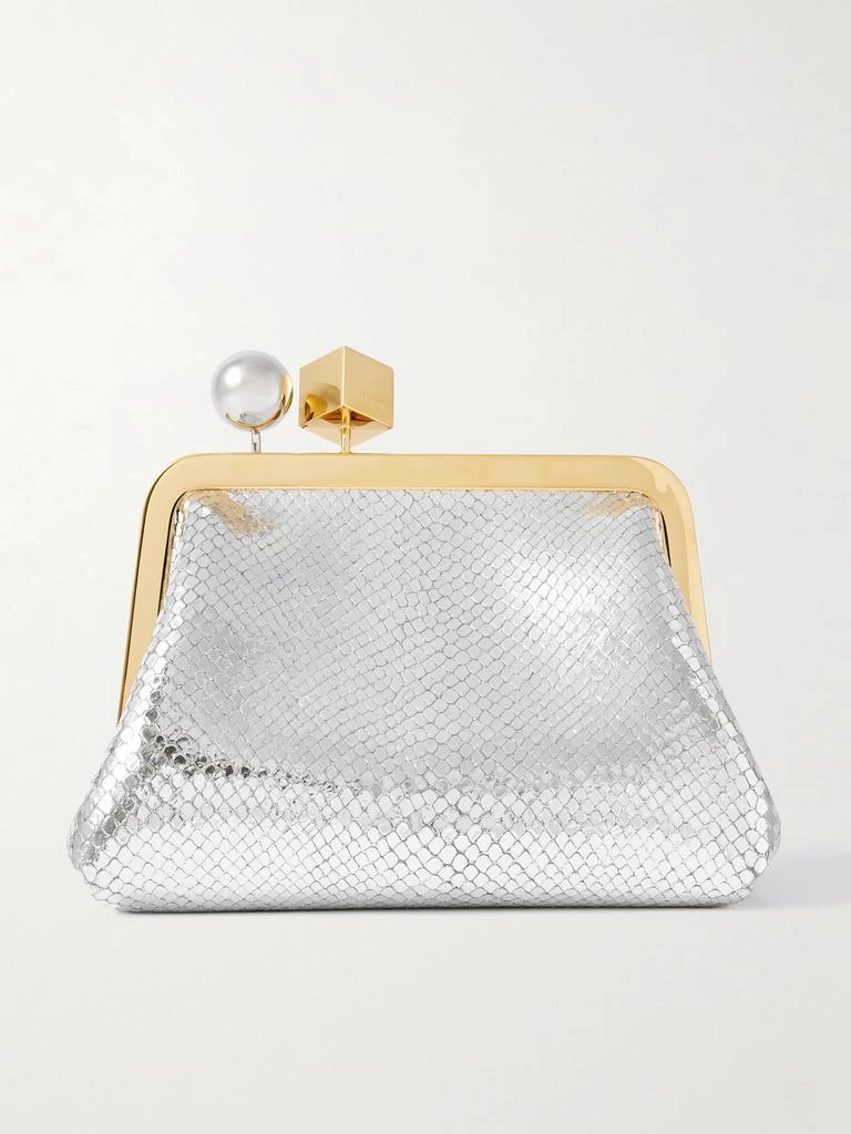 Jacquemus Le Berlingot Embellished Metallic Snake-effect Leather Clutch