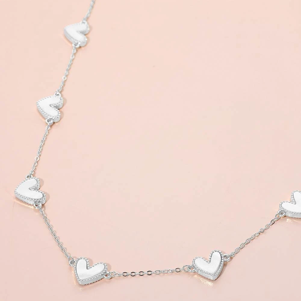 FASHNZFAB Mother of Pearl Heart Charm Station Necklace