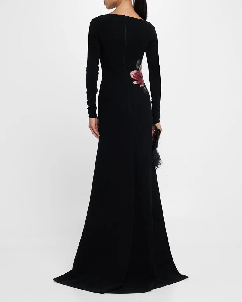 Naeem Khan Floral Beaded Crepe Long-Sleeve Trumpet Gown 3