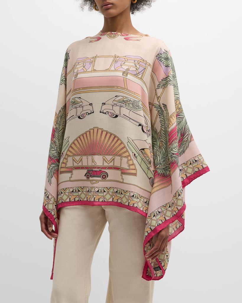 Rani Arabella Miami Pink Print Cashmere-Blend Poncho