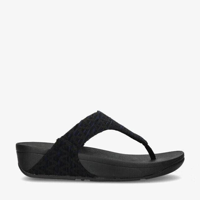 FitFlop FitFlop Lulu FZ3-231 Toe-Post Sandals Women's Black Geo-Webbing Slip On Slippers 1