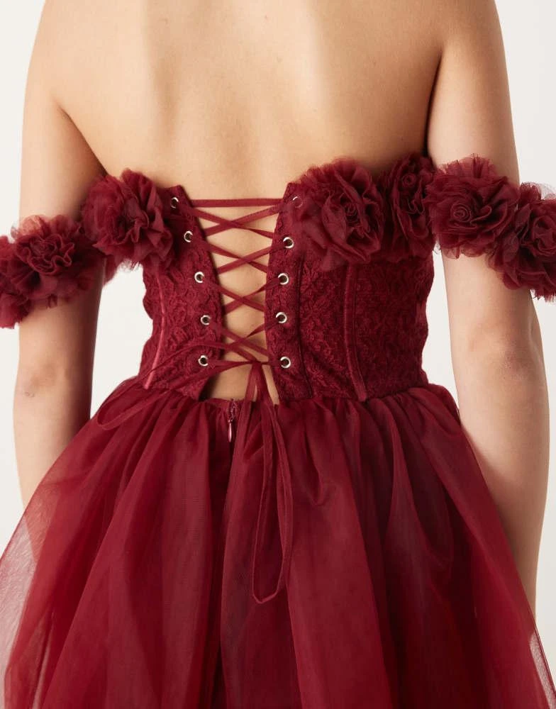 Lace & Beads rosette corset maxi dress in burgundy-Red Lace & Beads rosette corset maxi dress in burgundy-Red