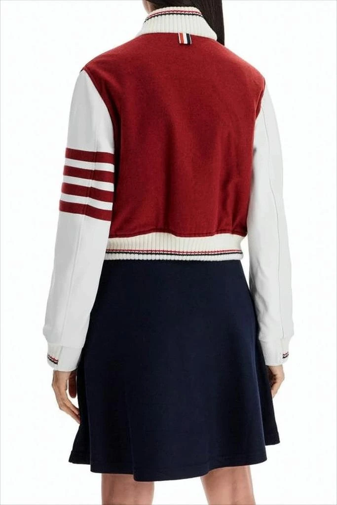 Thom Browne Cropped Varsity Jacket in Rich Red with Contrast Leather Sleeves 3