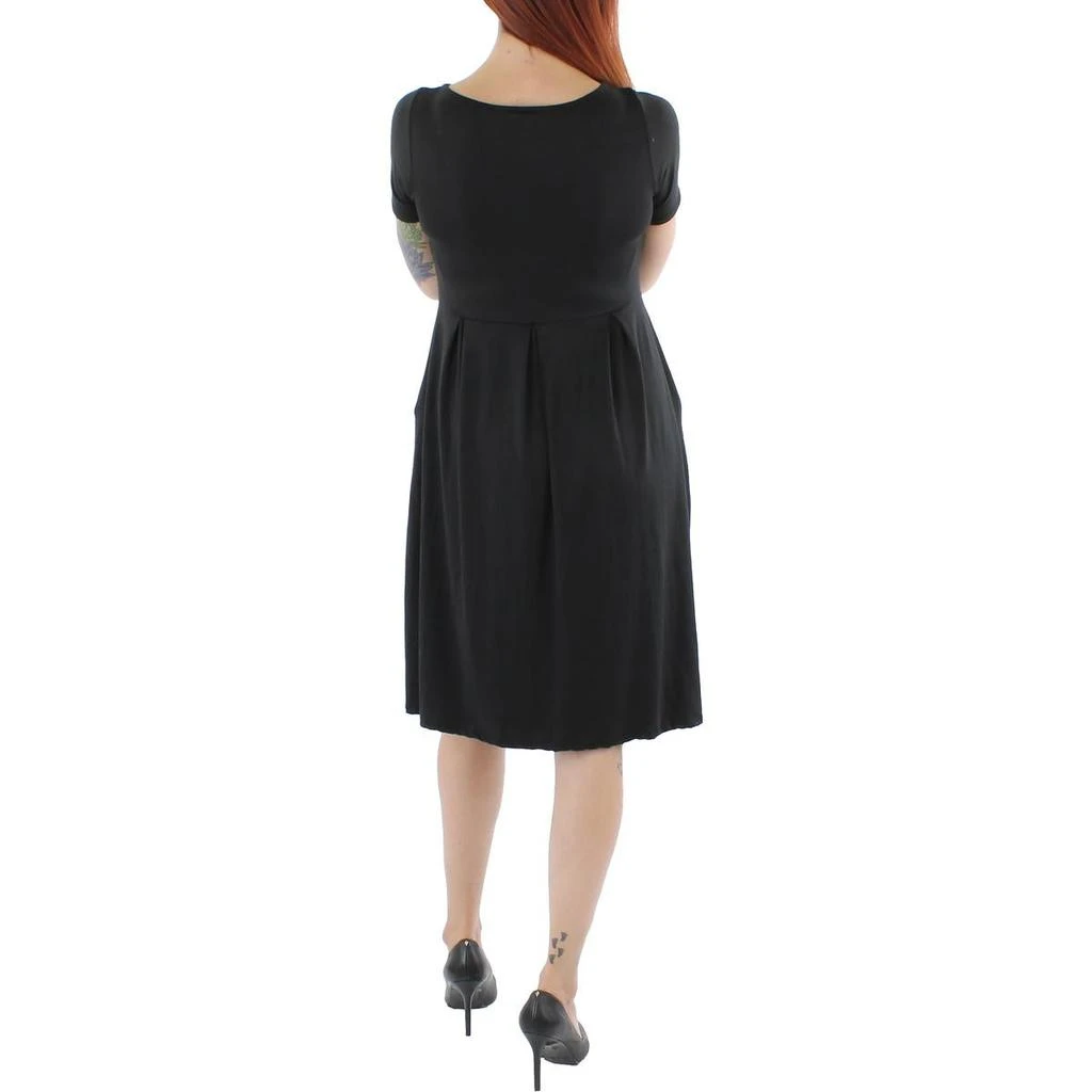 slim fit dress slacks Nora Milano Knit Short Sleeved Fit-And-Flare Midi Dress; Black
