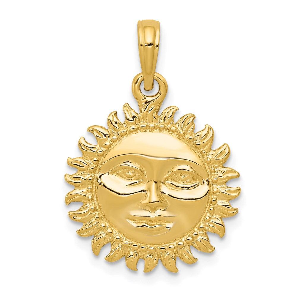 Diamond2Deal 14k Yellow Gold 3-D Solid Polished Reversible Sun Pendant