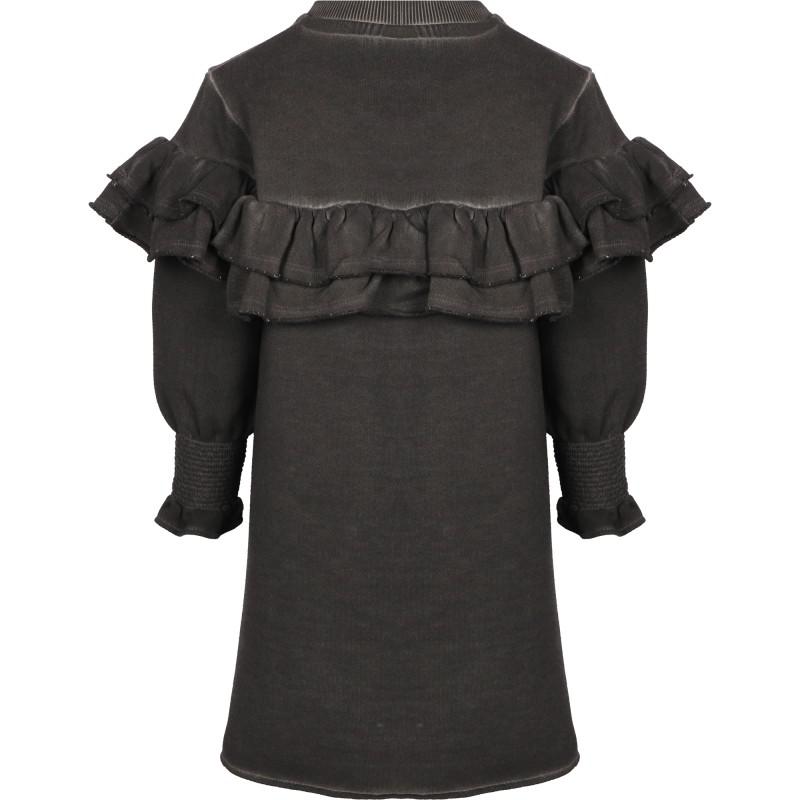 Loud Apparel Long sleeved ruffled organic dress in dark grey