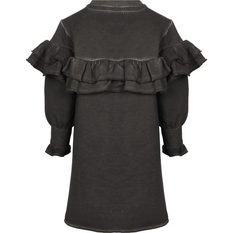 Loud Apparel Long sleeved ruffled organic dress in dark grey 2