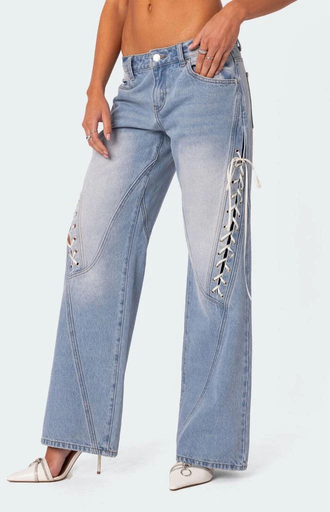 Edikted Low Rise Bow Ribbon Lace Up Jeans 4
