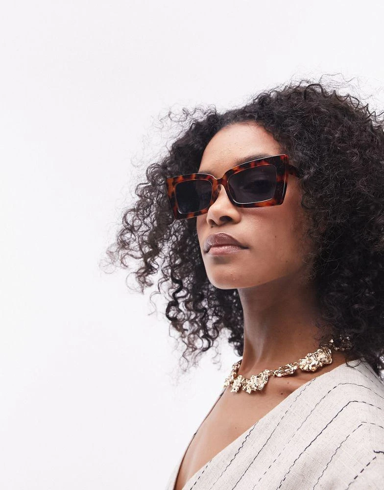 Topshop Topshop Pine oversized cat eye sunglasses in tort 4