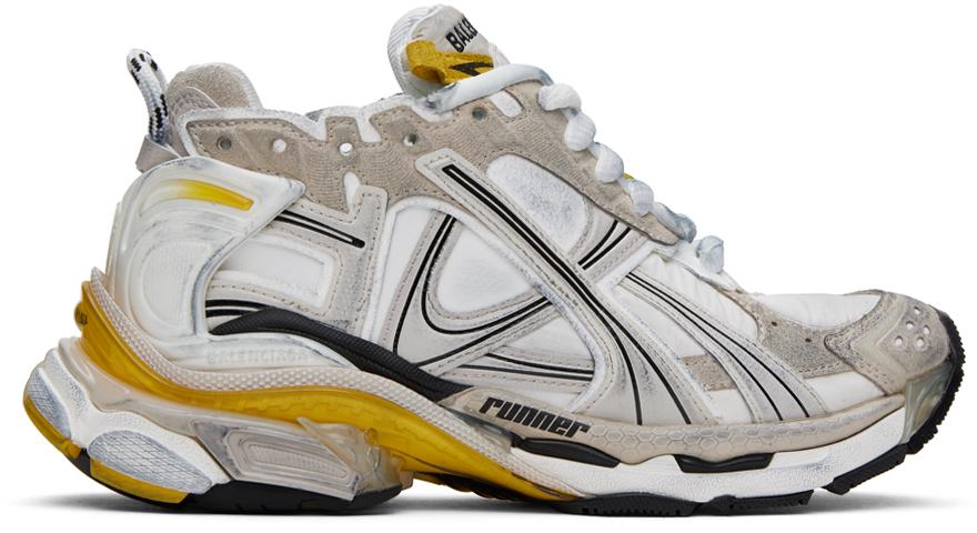 Balenciaga White & Yellow Runner Sneakers