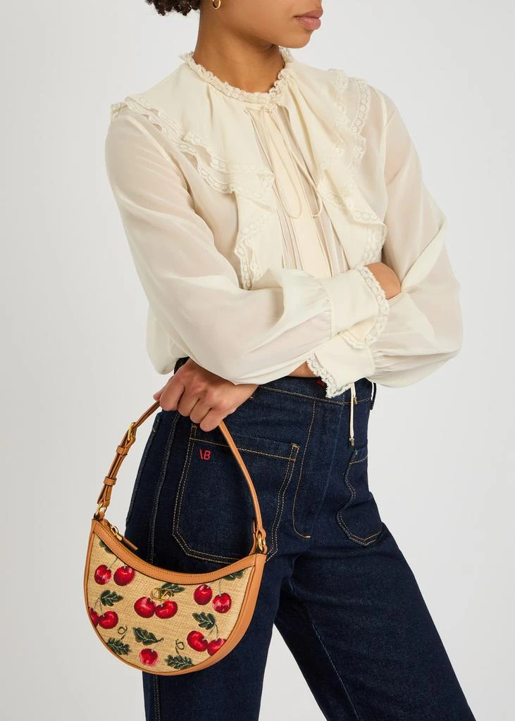 Valentino Hobo mini cherry-jacquard and leather shoulder bag 5