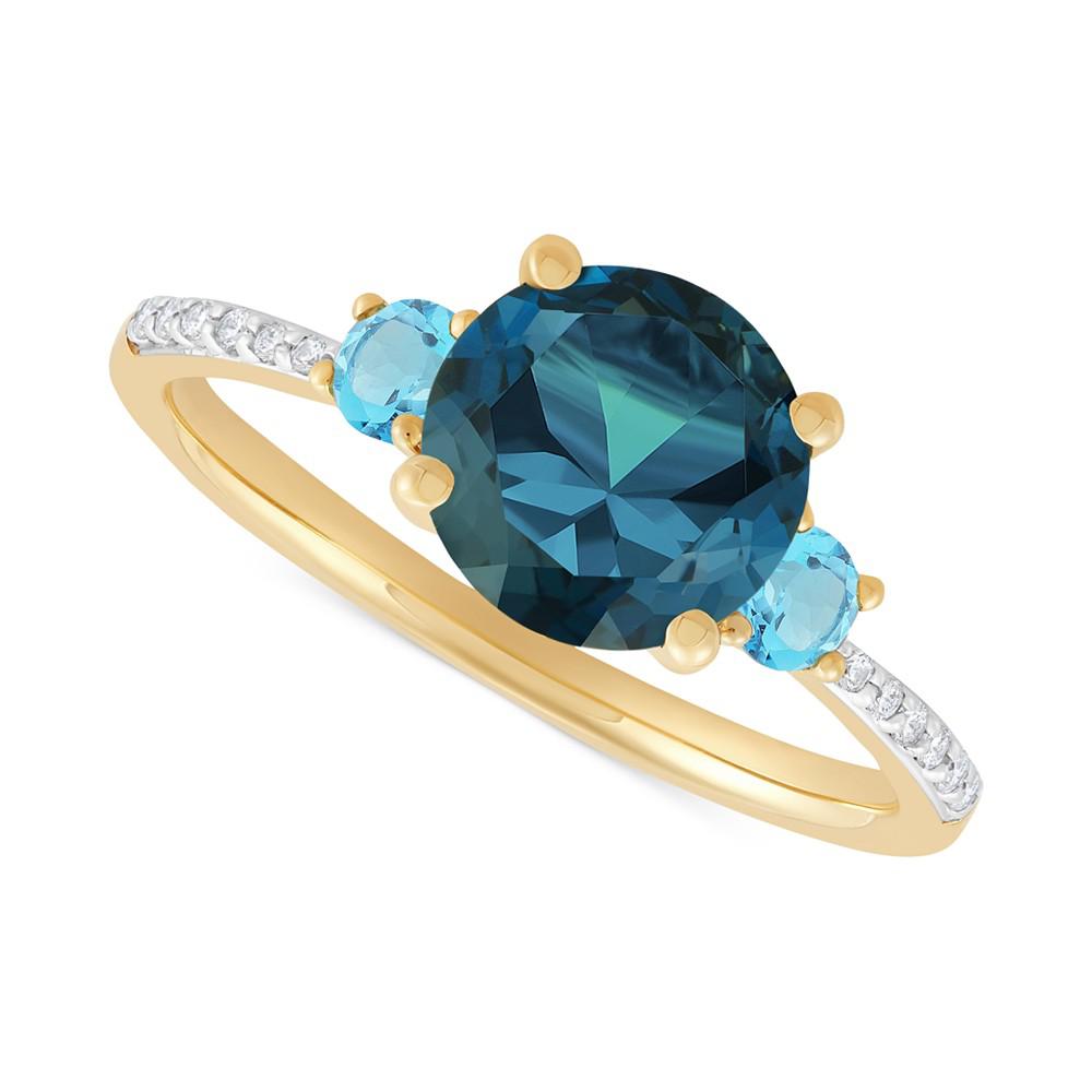 Macy's London Blue Topaz (2-1/3 ct. t.w.), Swiss Blue Topaz (1/3 ct. t.w.) & Diamond (1/20 ct. t.w.) Ring in 14k Gold