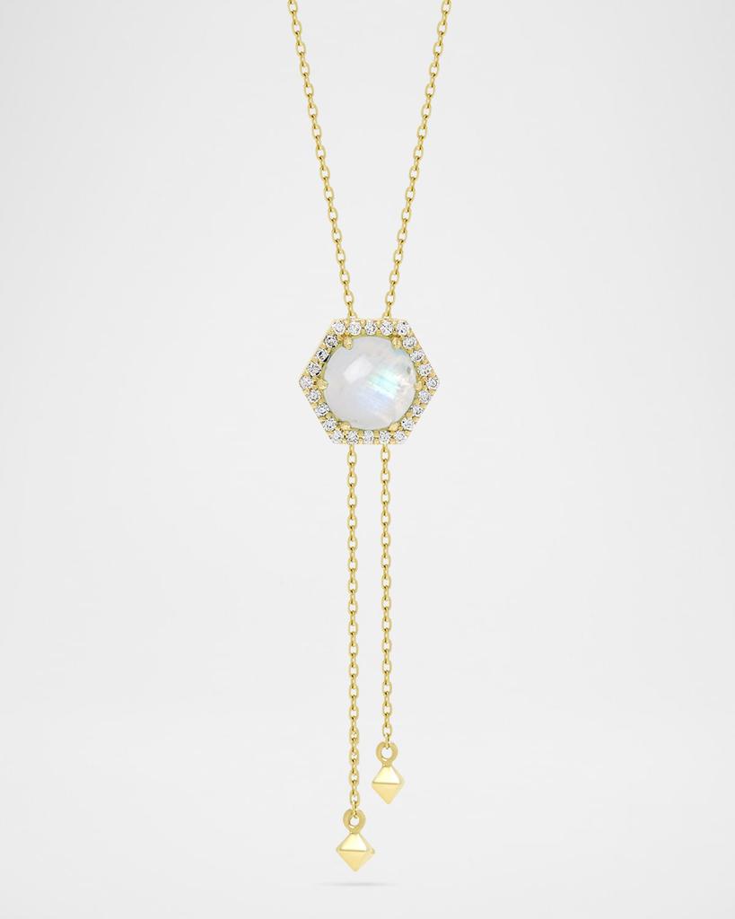 Stevie Wren Honeycomb Cabochon Gemstone & Diamond Lariat Necklace in 18K Yellow Gold