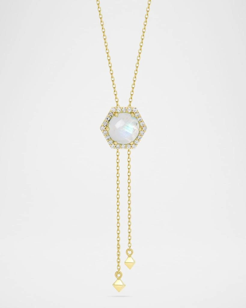 Stevie Wren Honeycomb Cabochon Gemstone & Diamond Lariat Necklace in 18K Yellow Gold 1