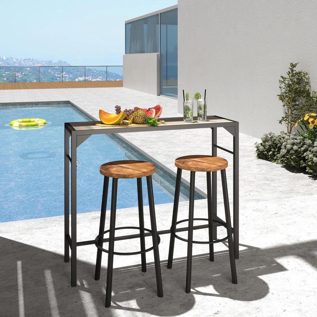 Hivvago Patio Bar Table with Bottle Opener and Wood-Look Top 2