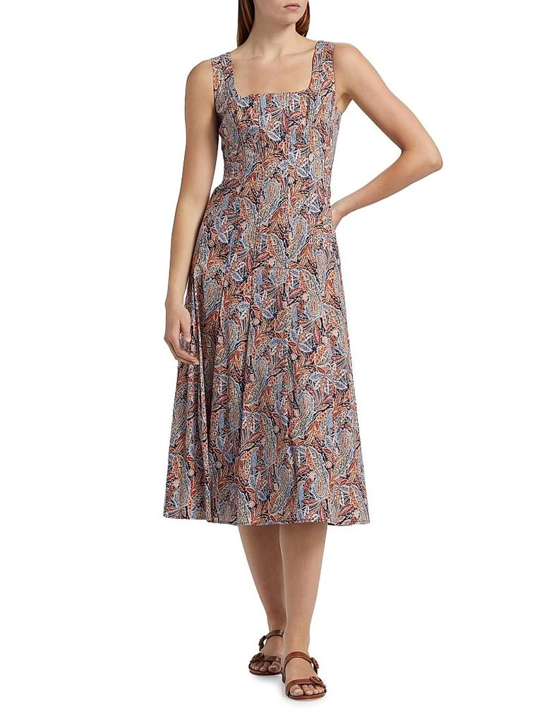 VERONICA BEARD Jolie Pleated Paisley Stretch Cotton Midi-Dress 3