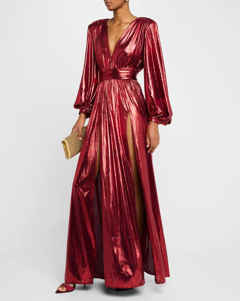 BRONX AND BANCO Zoe Metallic Deep V-Neck Gown 2