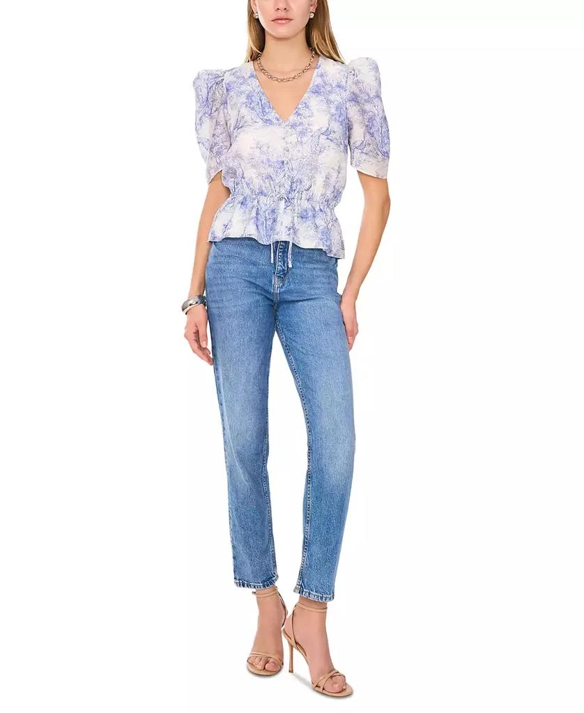 1. State Women's Printed Puff-Sleeve Peplum Top 3