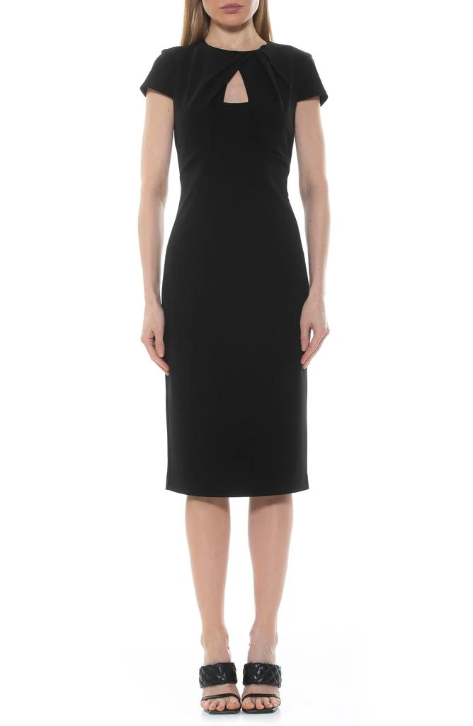 ALEXIA ADMOR Janine Crewneck Draped Midi Sheath Dress 1