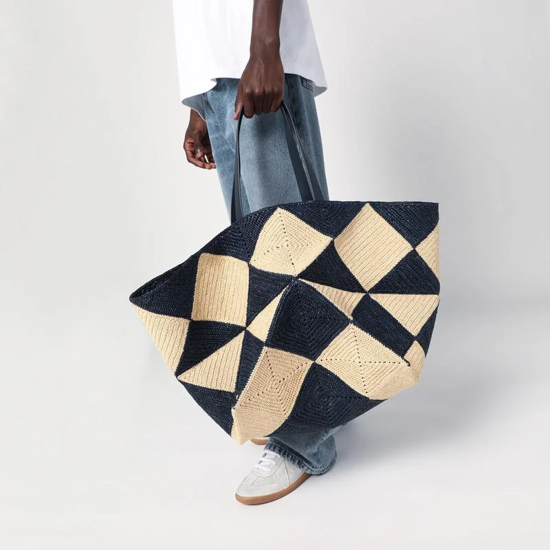Loewe Puzzle Fold Tote XXL natural/navy raffia bag 2