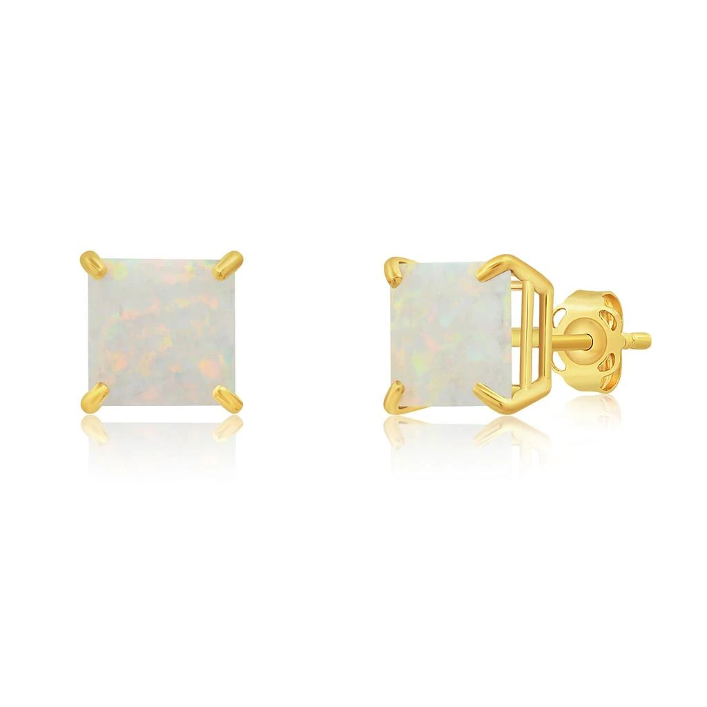 MaxColor 14k Yellow Gold Solitaire Princess-Cut Gemstone Stud Earrings (7mm)