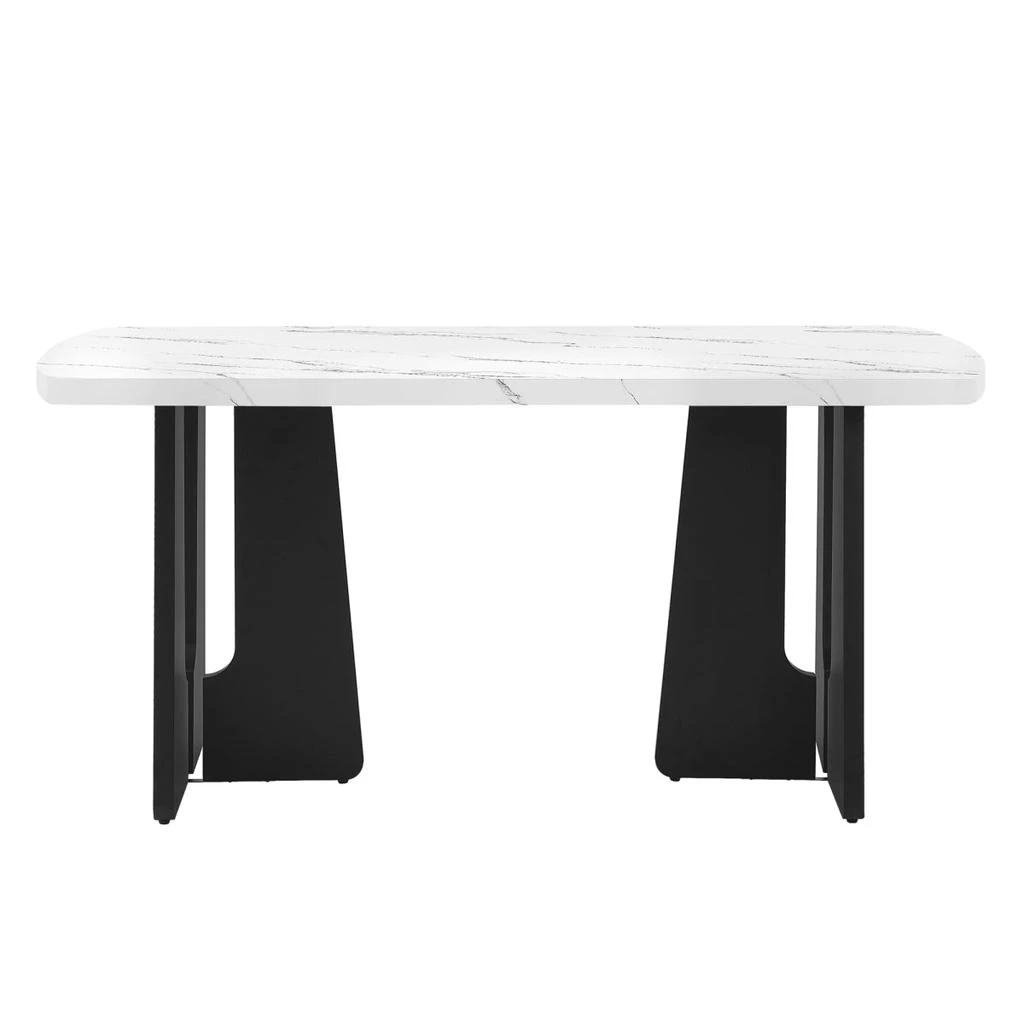 Streamdale Furniture Streamdale 63" Modern Faux Marble Dining Table - Black/White Top with Geometric Legs 3