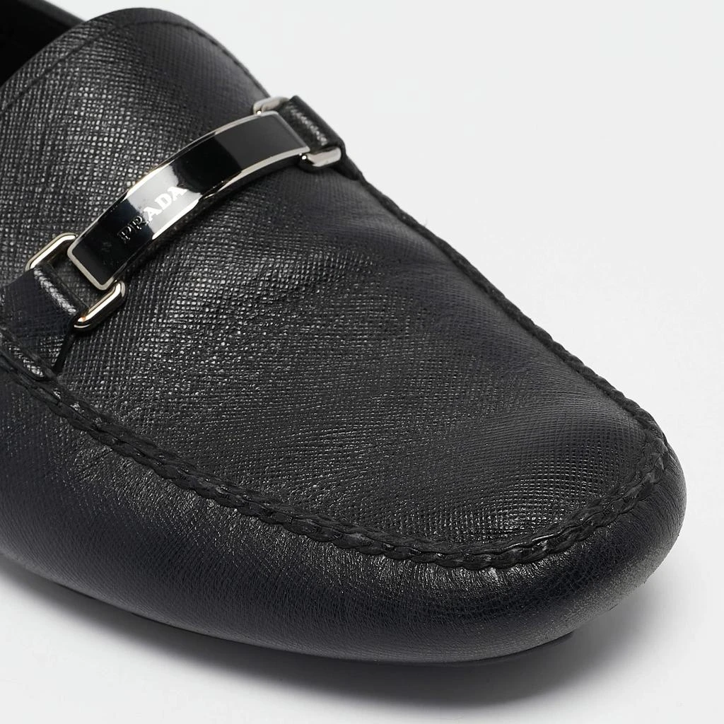 Shop Prada Black Leather Slip On Loafers Size 43 on Sale at  display picture 1
