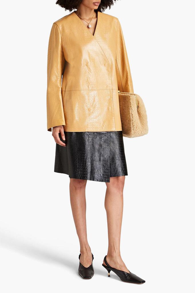 Totême Double-breasted croc-effect leather blazer