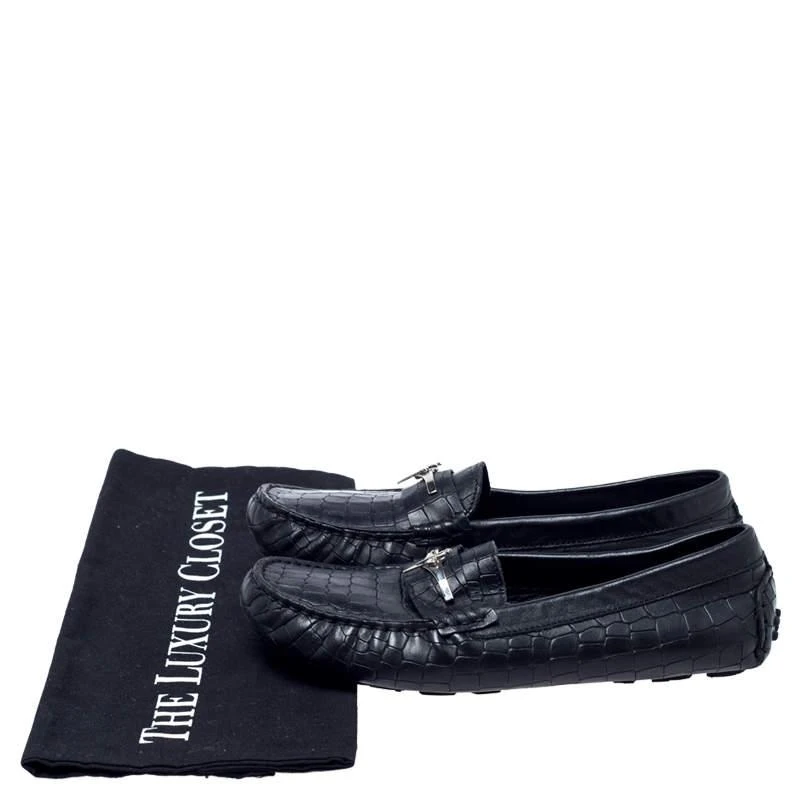 Cesare Paciotti Black Croc Embossed Leather Slip On Loafers  display picture 2