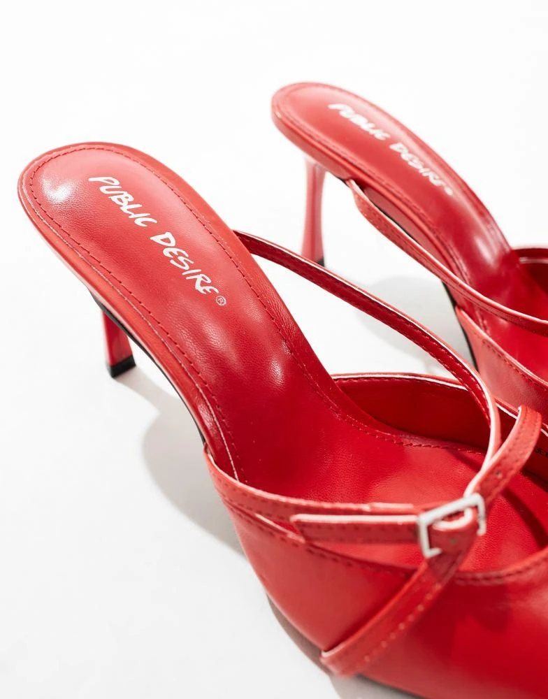Public Desire Public Desire Cassanova pointed strappy heeled mules with buckles in cherry red 3