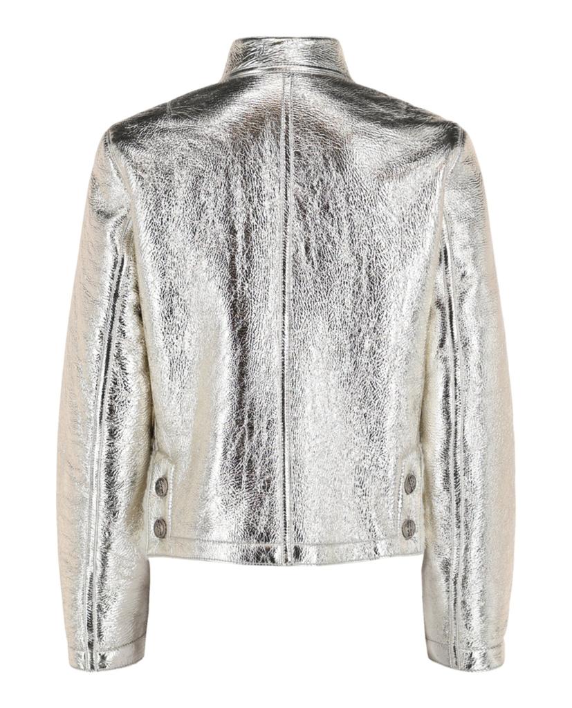 Salvatore Ferragamo Metallic Shearling Trimmed Bomber Jacket