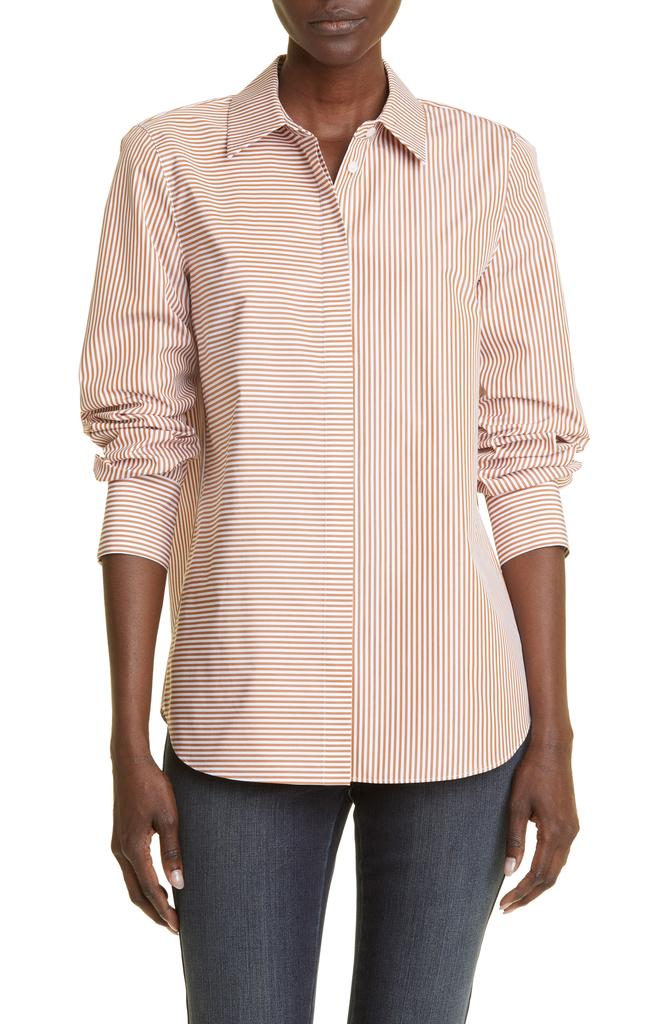 Lafayette 148 New York Scottie Stripe Button-Up Shirt