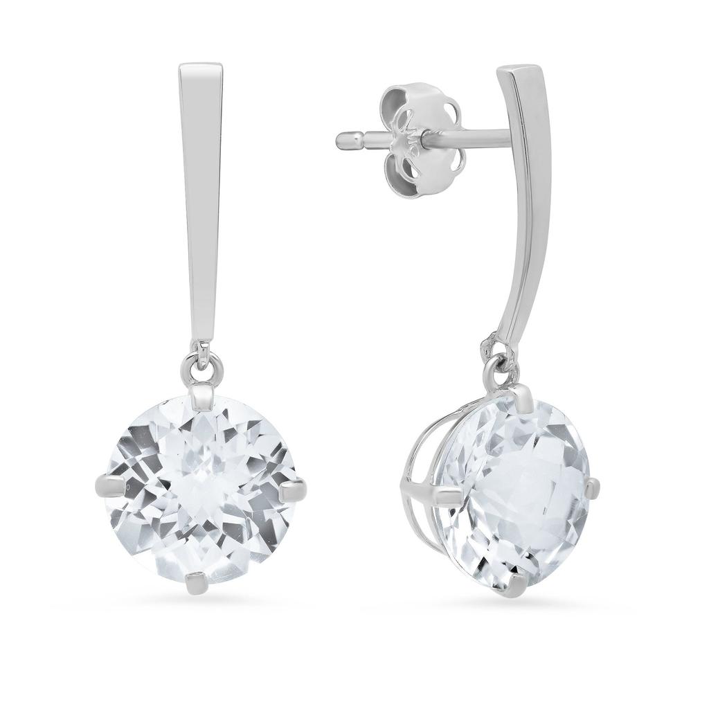 MAX + STONE 14k White Gold Solitaire Round-Cut Gemstone Drop Earrings (8mm)
