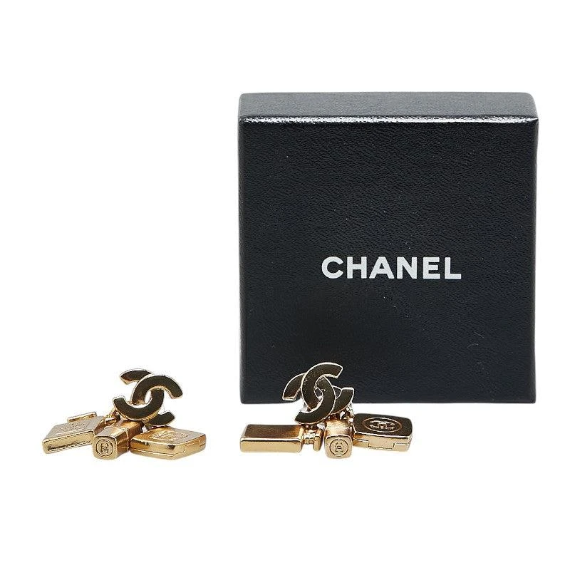 Chanel Coco Mark Perfume Lip Foundation Swing Cosmetic Motif Earrings Gold Plated 5