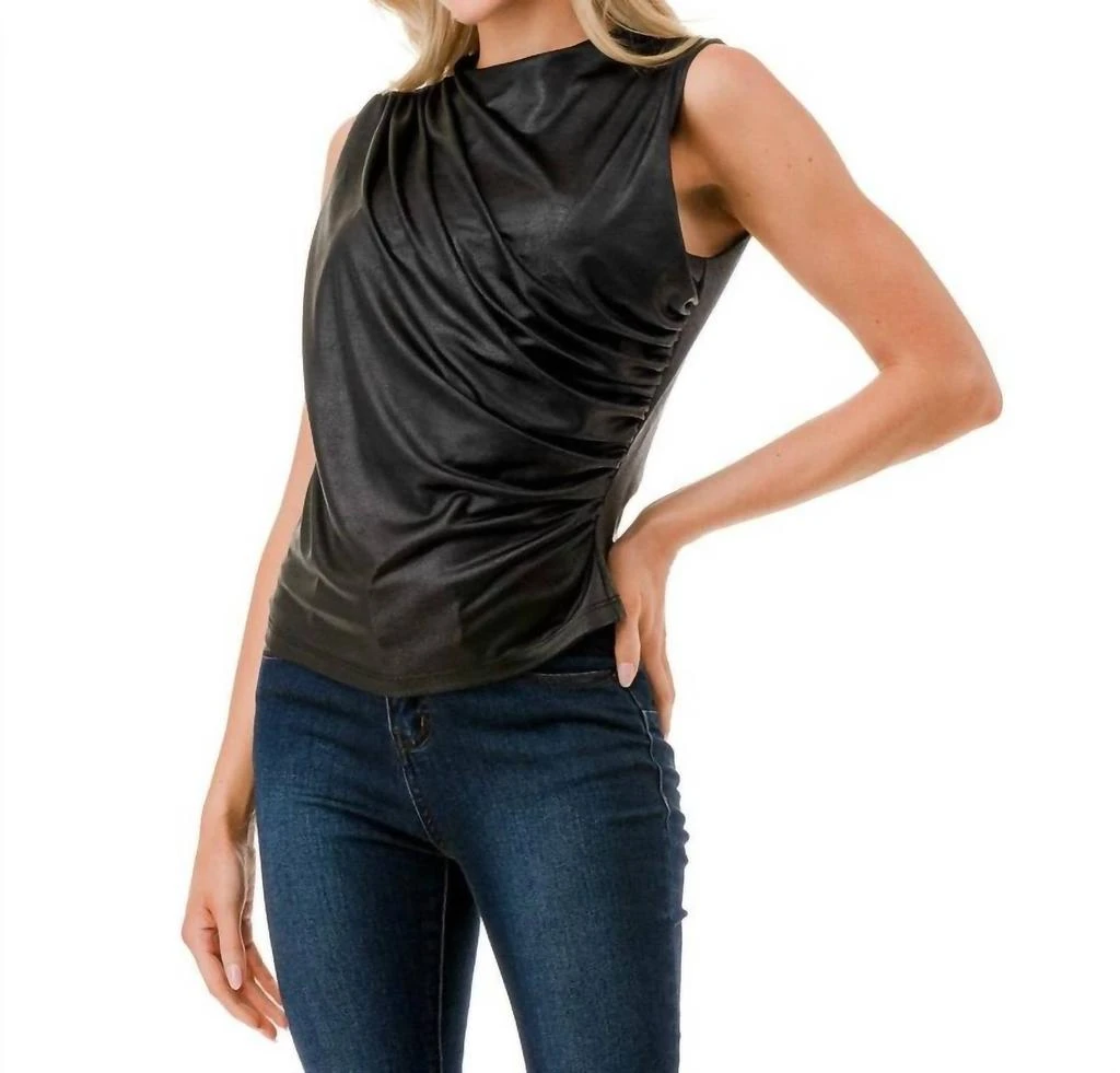ariella Ariella - Ruched Faux Leather Hi Neck Top 2