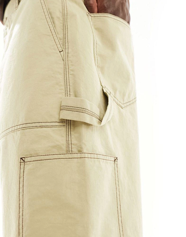 ASOS ASOS DESIGN cargo short with contrast stitch in beige 4