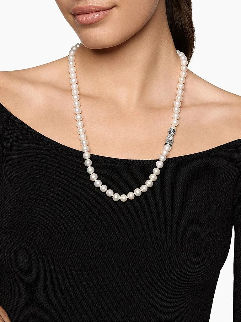 David Yurman Sterling Silver & White Cultured Freshwater Pearl Necklace With Diamonds 2