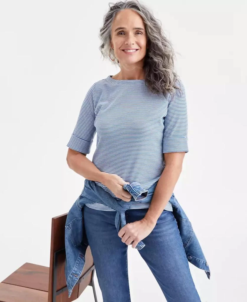 Style & Co Women's Striped Boat-Neck Elbow-Sleeve Top, Exclusively at Macy's 2