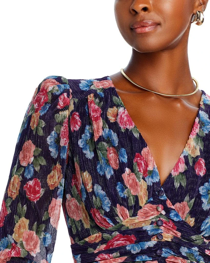 AQUA Metallic Long Sleeve Floral Print Dress - Exclusive 6