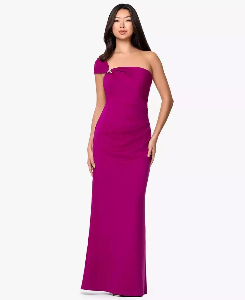B&A By Betsy and Adam Women's One-Shoulder Trim Gown