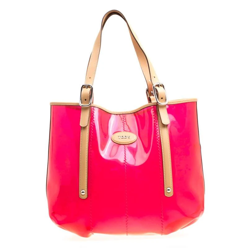 Tod's Tod's Red/Beige PVC and Leather Tote 1