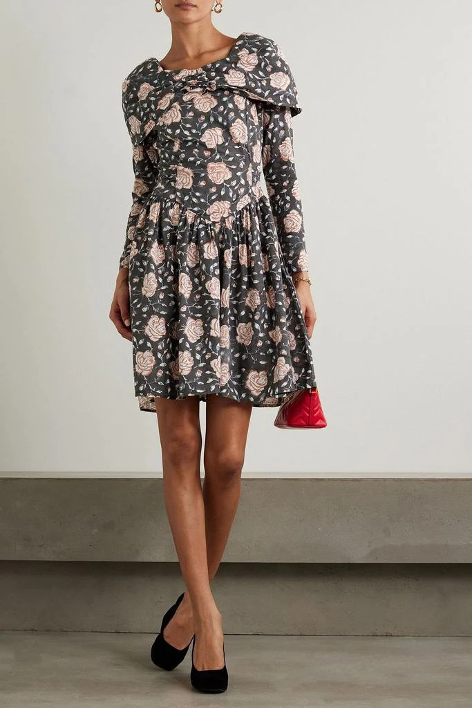 BATSHEVA Salt appliquéd floral-print cotton-poplin mini dress 2