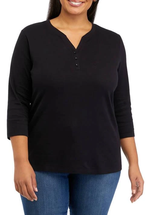Kim Rogers® Rogers Plus Size 3 4 Sleeve Henley Shirt 1