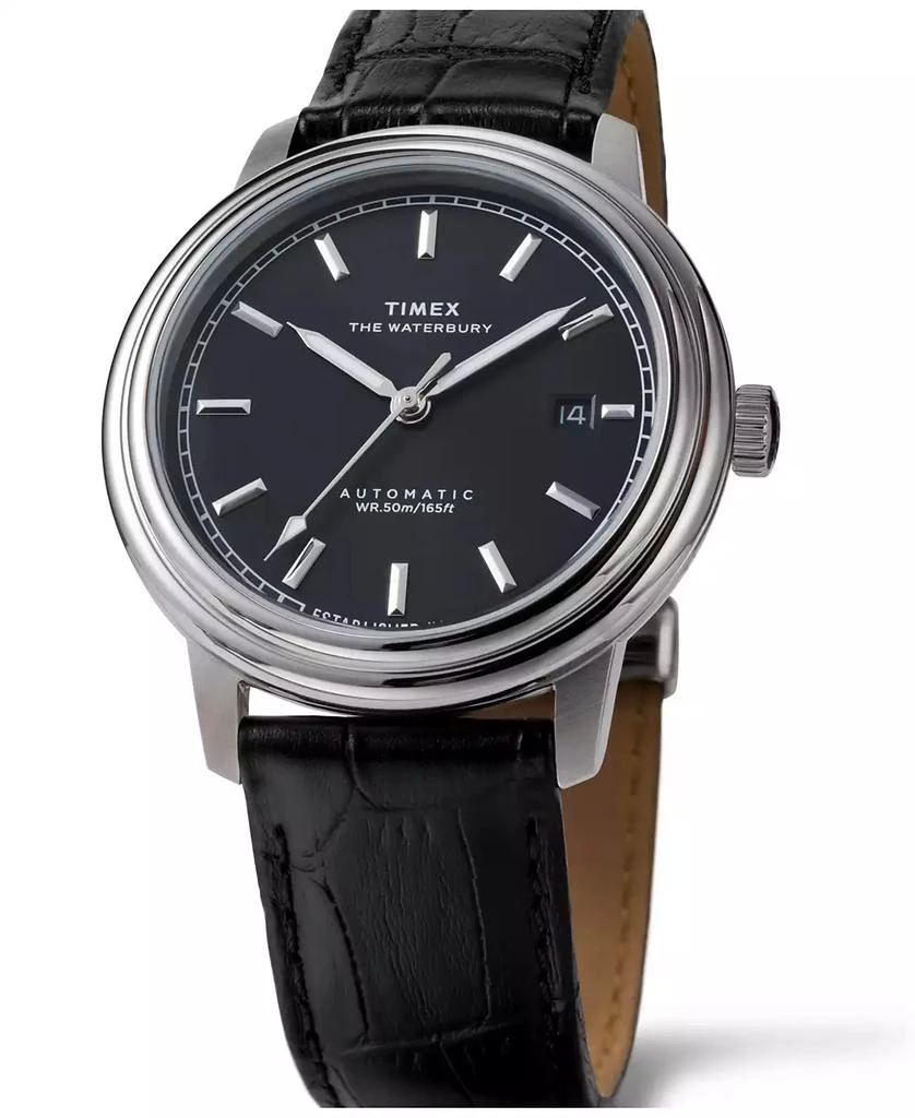 Timex Men's Mechanical Automatic Black Leather Watch, 41mm 6