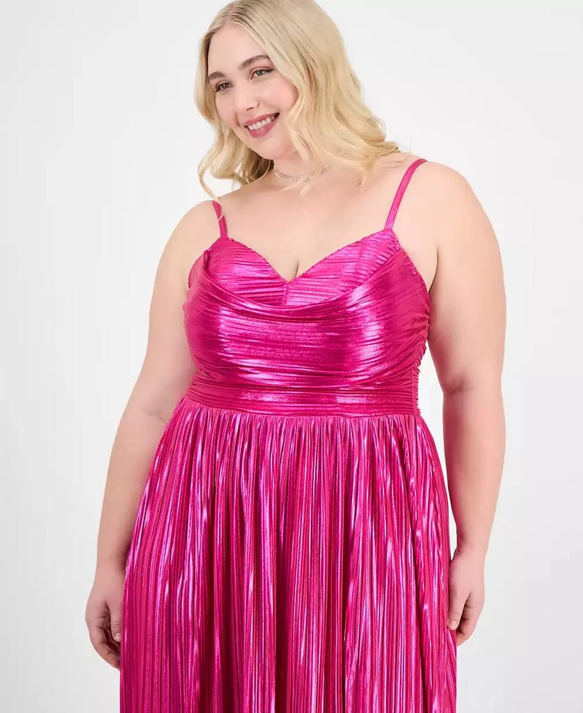 City Studios Trendy Plus Size Pleated Metallic Sleeveless Gown 5